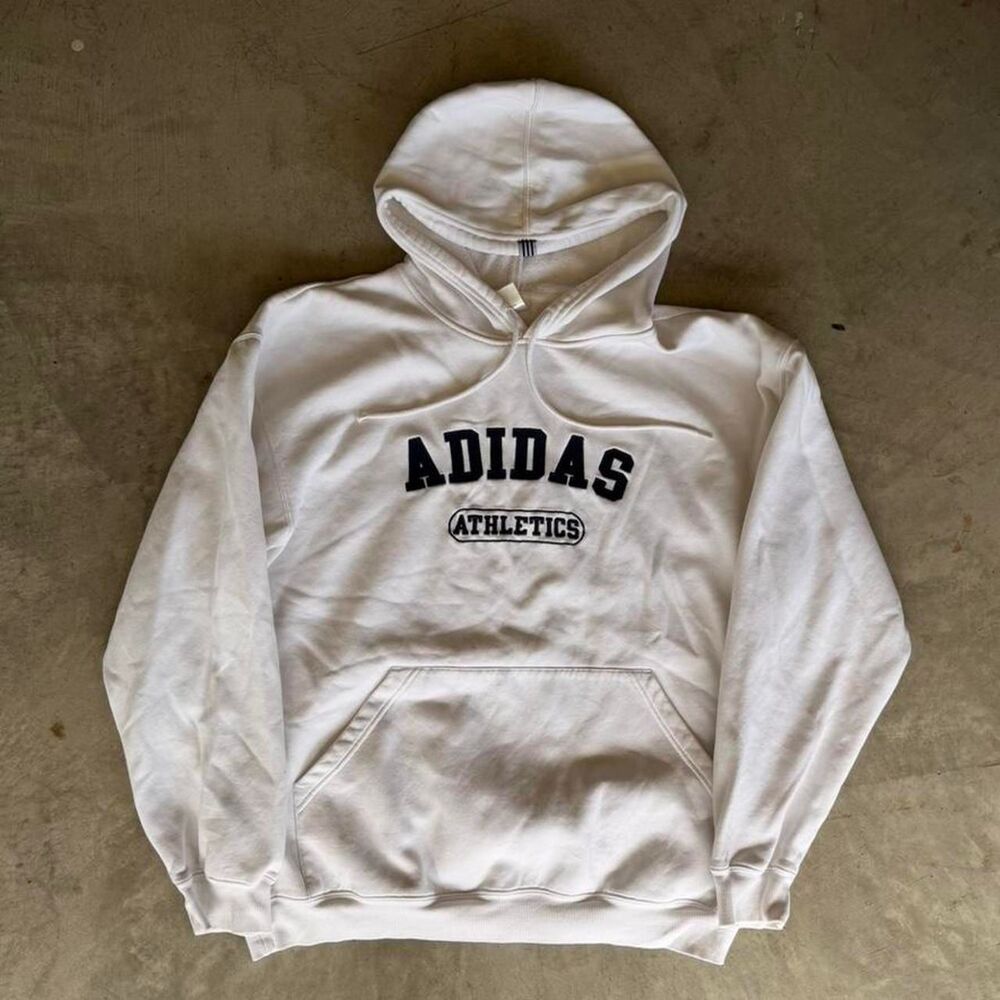 Adidas Men's White and Cream Hoodie
